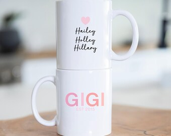 Personalized Gigi Gift for Mothers Day, Birthday Present for Gigi, Grandkids Names, Coffee Mug, Custom Mug, Grandparent Gift, Gigi Mug