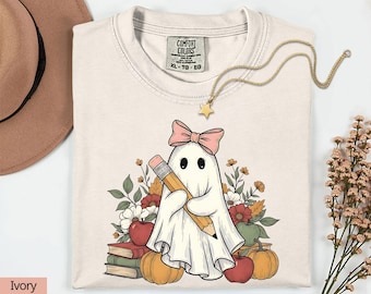 Teacher Halloween Ghost Shirt, Comfort Colors Teacher Shirt Halloween Teacher Shirt, Fall Teacher Shirt Spooky Teacher Pumpkin Teacher Shirt