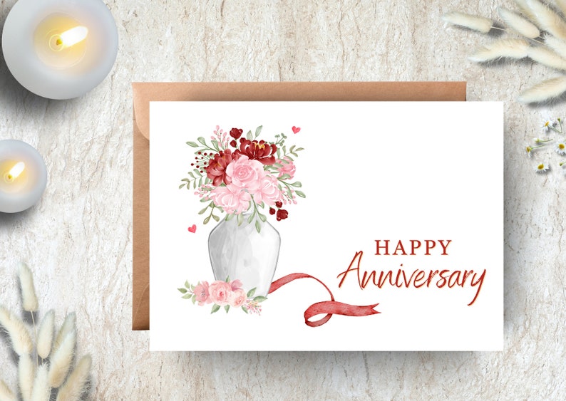 Happy Anniversary Card With Flowers. Printable and Foldable. Write Your ...