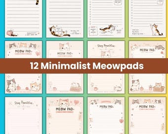 Minimalist Cat Notepad, Memo Pad, Cat Lover Stationery, 12 Sheets