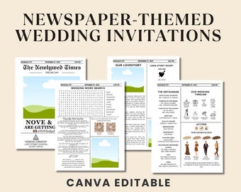 Newspaper Wedding Invitation, Unique Wedding Invite, Vintage Theme, Customizable Invitations, Printing Option, Save the Date