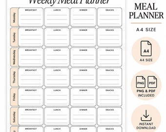 Minimalist Weekly Meal Planner Printable | Weekly Meal Planning Template | Grocery List | Food Planner | Meal Prep Organizer