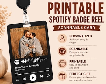 Personalized Spotify Badge Reel Card, Custom Photo Song Badge Reel, Scannable Spotify Code Template, Nurse Badge Reel Insert, Gift for Nurse