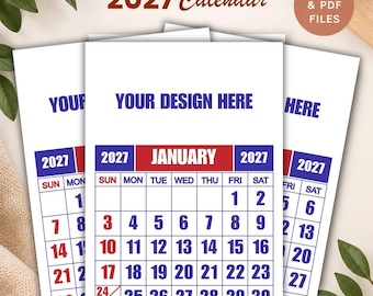 2027 Calendar Printable A4, 12 Month Wall Calendar, PNG PDF Download, 2027 Calendar Template, Home Office Planner
