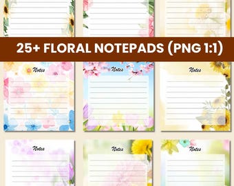 Blocco note digitale floreale, note a righe stampabili, cancelleria digitale, blocco memo floreale