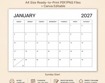 2027 Calendar Planner, Monthly Weekly Agenda, Dated Yearly Organizer