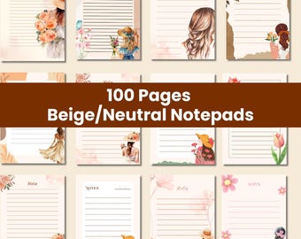 Beige Notepad, Minimalist Notes Pad, Lined Writing Paper (Digital Download)