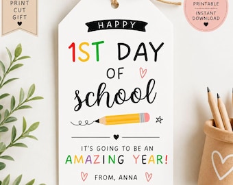 First Day of School Gift Tag, Editable Pennant Cookie Tag (Digital Download)