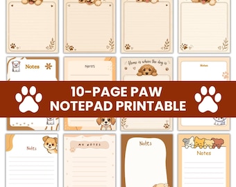 Bloc de notas con estampado de huellas de perro, bloc de notas rayado para amantes de las mascotas (descarga digital)