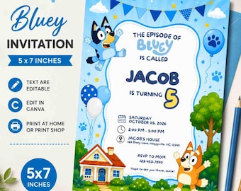 Blue Themed Invitation, Editable Birthday Invite, Printable Digital Download