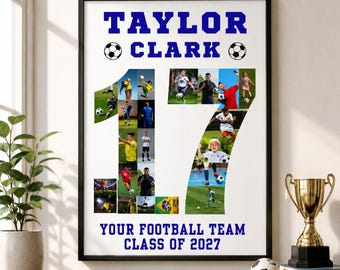 Football Photo Collage Template, Senior Night Jersey Number Poster (Digital Download)
