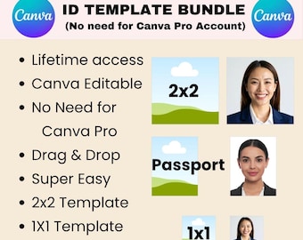 Rush ID Photo Template, 1x1, 2x2, Passport Size