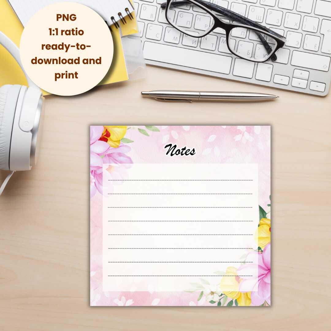 Floral Digital Notepad, Printable Lined Notes, Digital Stationery ...