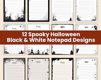 Halloween Notepad, Black and White Memo Pad, Spooky Stationery, Halloween Stationery, Halloween Desk Decor, Cute Halloween Notepad