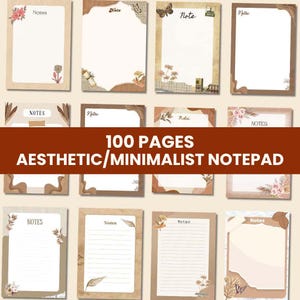 May include: Aesthetic and minimalist notepad with 100 pages. The notepad features a variety of designs with floral and butterfly accents. The text "Notes" is visible on each page. The notepad is perfect for journaling and note-taking.