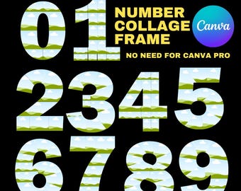 誕生日番号フォトコラージュテンプレート、Canvaフレーム（デジタルダウンロード）