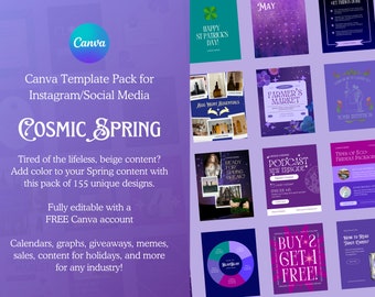 155 Cosmic Instagram Post Canva Templates - Spiritual Instagram Branding, Astrology Post Templates, Mystical Creative Templates IG Designs