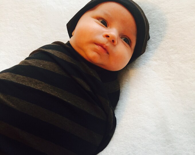 Gender Neutral Swaddle Black and Brown Striped Swaddle Blanket