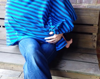 Baby Boy Blue Stripe Nursing Cover poncho Style for full coverage breastfeeding in public