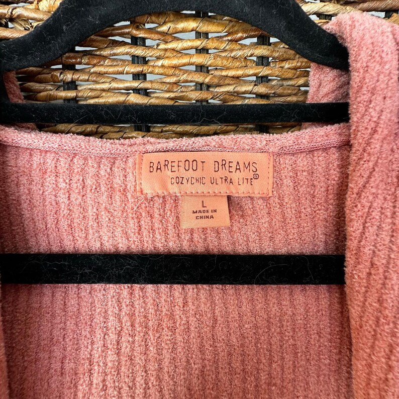 BAREFOOT DREAMS x Womens Cozy Chic Ulta Lite Coral Pink Duster Sweater Robe L image 4