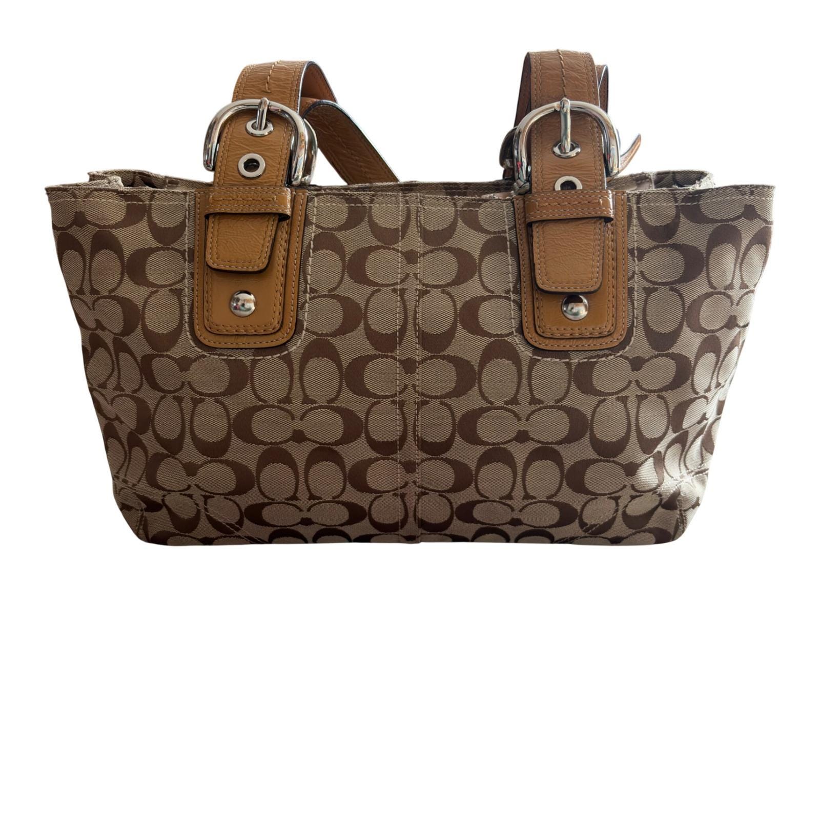 Coach Soho Signature Tote Bag Khaki Brown Canvas Leather F13117 