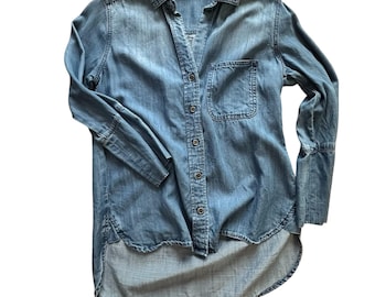 ANTHROPOLOGIE x  Cloth & Stone Shirt Womens XS Blue Hi low Chambray Denim Tunic