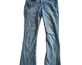 Vintage Y2K Refuge Grommet Detail Flare Jeans Blue Denim Size 5 2000s Aesthetic
