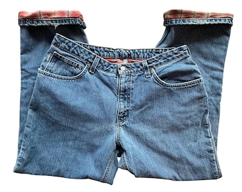 CARHARTT x Womens Flannel Lined Bootcut Straight Leg Blue Jeans Size 34”