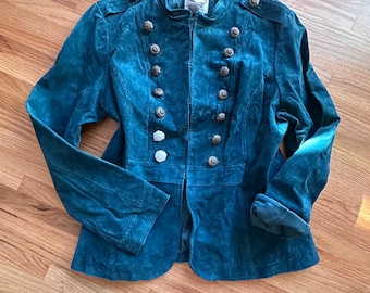 VINTAGE x LIVE A Little Women's Turquoise Military Style Leather Jacket l Size XL l nwt