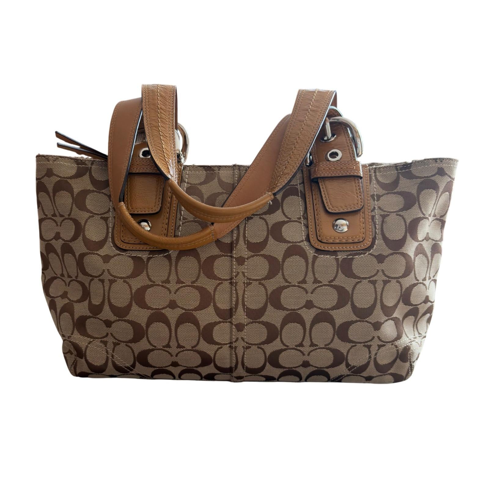 Coach Soho Signature Tote Bag Khaki Brown Canvas Leather F13117 - Etsy
