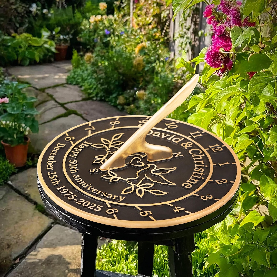 50th Golden Wedding Sundial Anniversary Gift, Engraved Brass Sundial ...