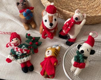 Handmade Felt Christmas Ornaments: Santa, Bear, Fox, Girl