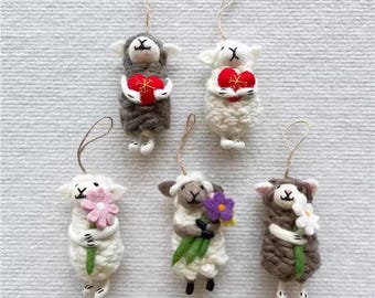 Handmade Felted Wool Lamb Ornament: Christmas Tree Decoration