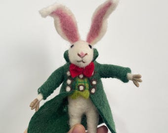 Handmade Felt Rabbit Christmas Ornament: Fair Trade Eco-Friendly Wool