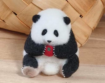 Handmade Felt Panda Ornament: Christmas Tree Decoration, Needle Felted Plush