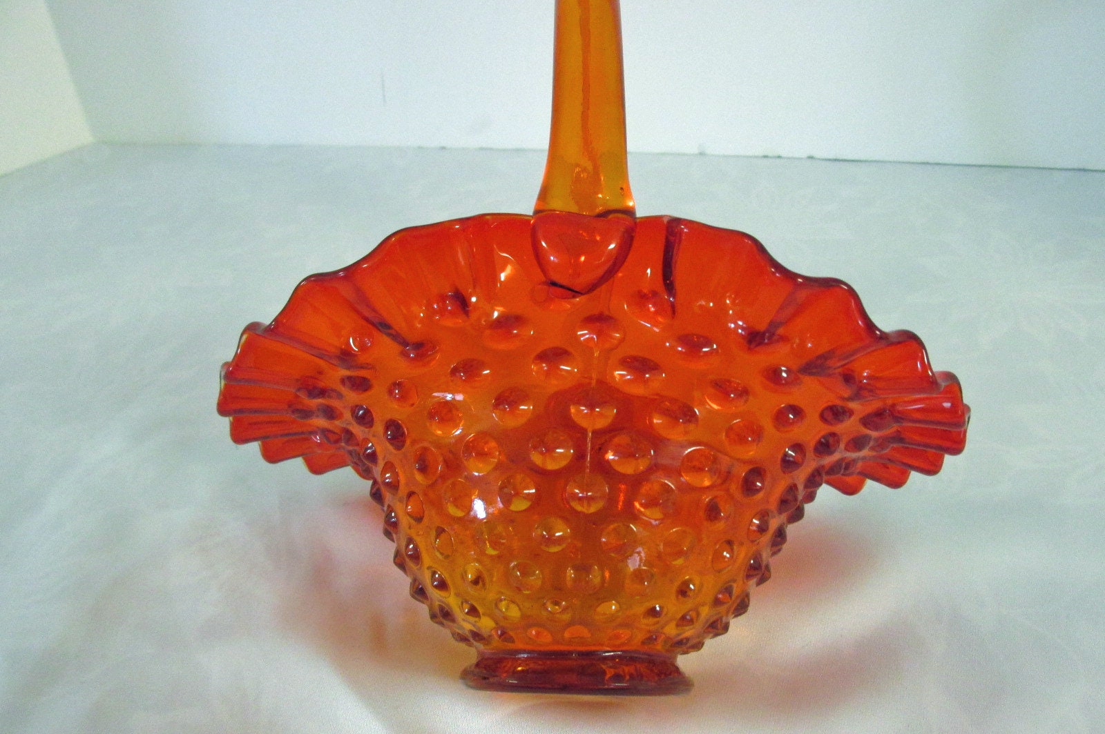 Download Vintage Fenton Amberina Hobnail Glass Basket ~ Amber, Orange, Gold, Gradient Sunset
