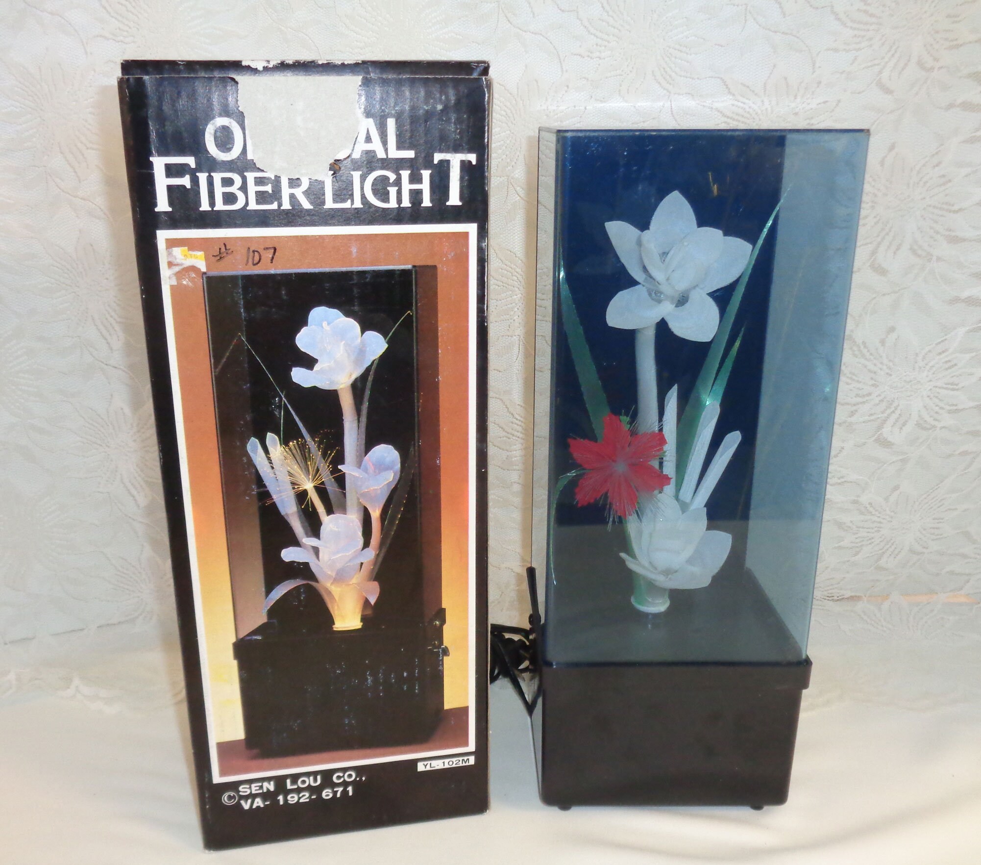 Vintage Fiber Optic Color Changing Flower Lamp With Music Box 1980s