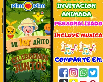 Invitation vidéo Plim Plim Safari, avec photo personnalisée, carte d’anniversaire plim plim safari