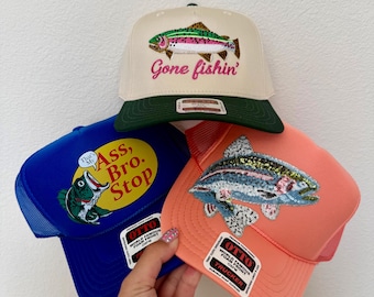 Kiss my Bass | Sequins Fish | Trucker Hat | Fish Girl | Kiss my Bass Trucker Hat | Fishing Hat | Fishing | thats my ass bro hat |Gone fishin