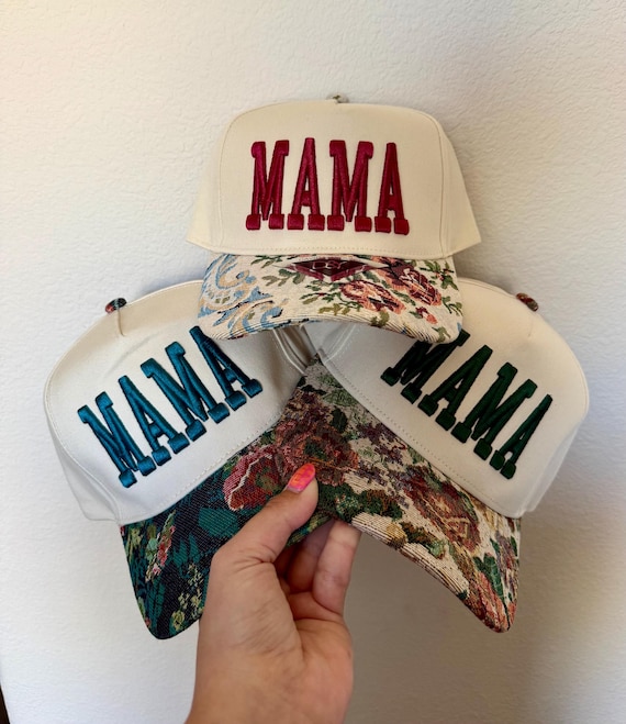 Floral bill baseball hat | I could be meaner hat | MAMA hat | Bow Hat | Floral Print Brim | hat | embroidery | Custom embroidery |