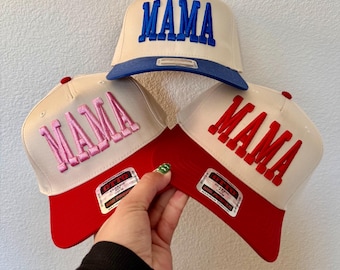 MAMA Hat | Baseball Style Fit | 3D embroidered | MAMA | Hat | Custom Embroidery | Blue Mama Hat | Red Mama Hat |