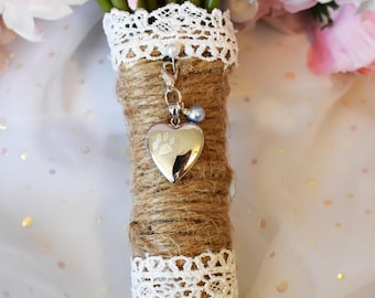 Sterling Silver Pet Memorial Heart Bouquet Locket, Photo Hanging Charm for Dog or Cat