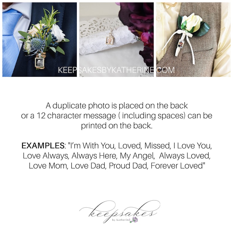 boutonniere photo charm, photo lapel pin for groom,picture pin for boutonniere, memorial lapel charm