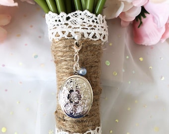Bridal Bouquet Locket: Silver Photo Charm with Swarovski Pearl