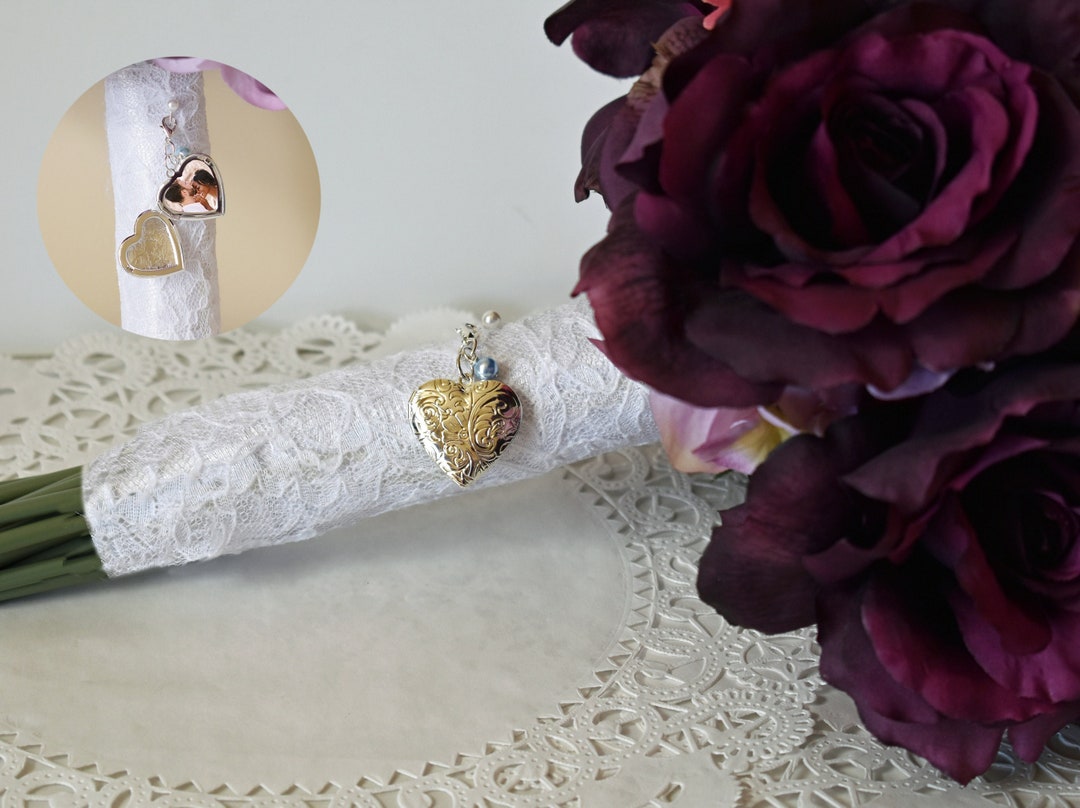 Locket for Bouquet, Silver Heart Wedding Bouquet Photo Locket Bouquet