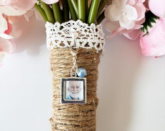 Bouquet Photo Charm : Bridal Bouquet Wedding Keepsake with Pearl