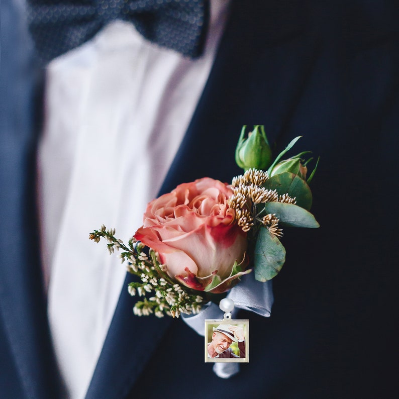 boutonniere photo charm, photo lapel pin for groom