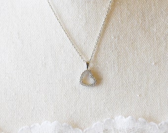 925 Sterling Silver CZ Diamond Heart Necklace, Silver and CZ Open Heart Necklace, Silver Heart Necklace, Heart Necklace, Valentine Gift