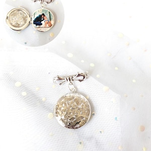 Silver Locket Brooch, Photo Locket Brooch for Mother of the Bride, Photo Locket Brooch for Mother of the Groom, Memorial Photo Brooch Pin