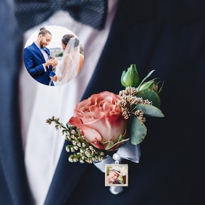 Custom Photo Boutonniere Charm, Lapel Pin with Pictures, Custom Photo Gift for Groom, Boutonniere Photo Charm, Groom Gift Lapel Pin,Memorial